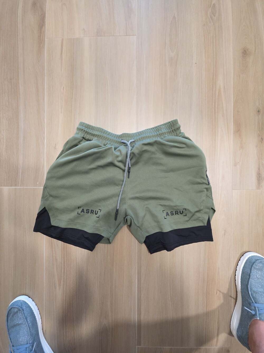 ASRV 2-in-1 Double Layer Quick Dry Athletic Shorts Olive Green